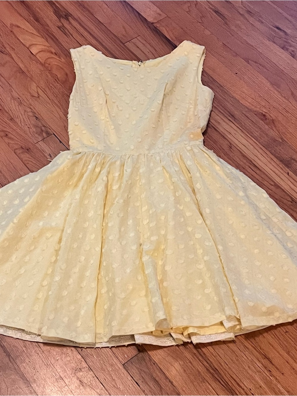 Vintage Yellow Dot-Texture Fit-and-Flare Dress